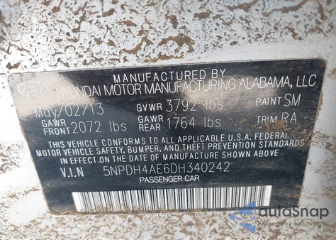 2013 Hyundai Elantra Gls from USA, damaged, VIN 5NPDH4AE6DH340242